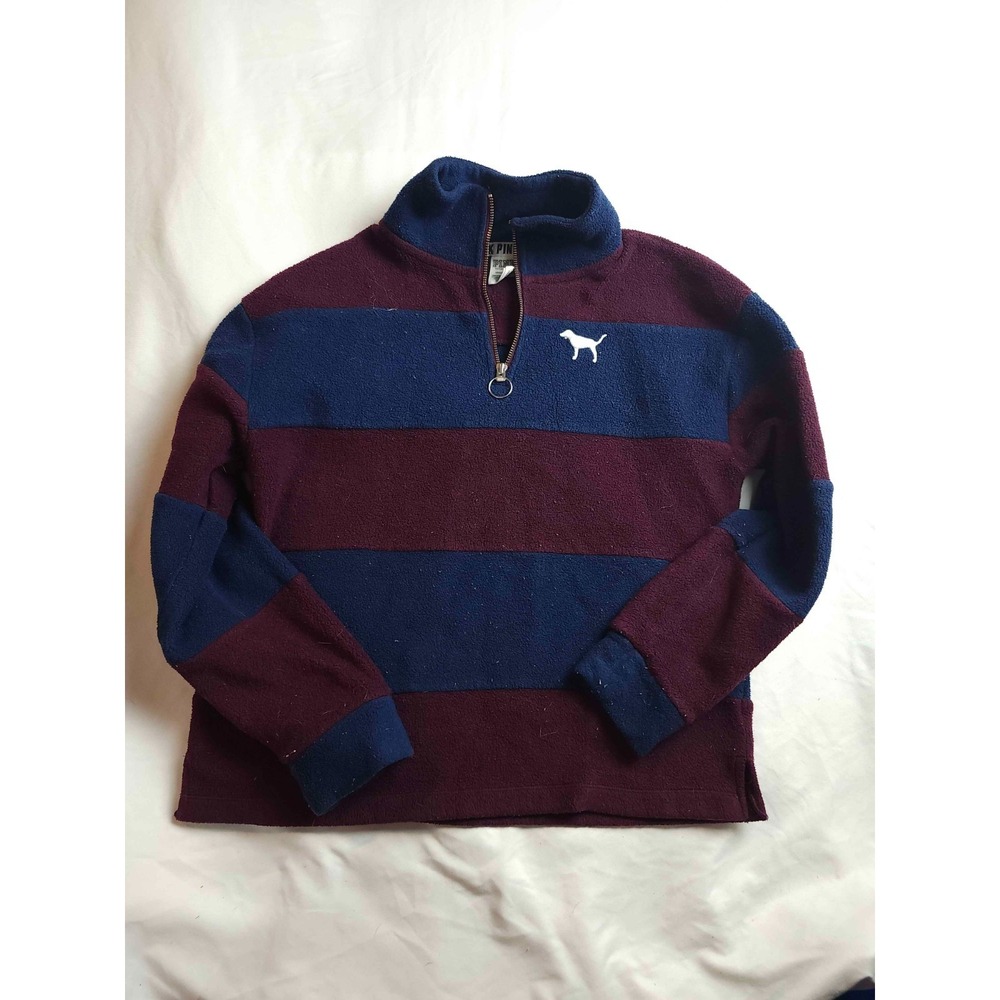 Pink Quarter Zip Pullover Womens Small Burgundy Navy Blue Fleece Mock Sweatshirt